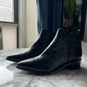 Marc Fisher Pointy Black Ankle Boots - Crocodile Texture, US7.5